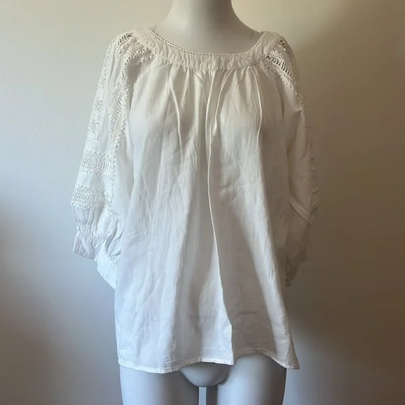 Sundance White Blouse with Lace Accents Amelie Daylight Rust Oversized Blouse - Picture 2 of 10